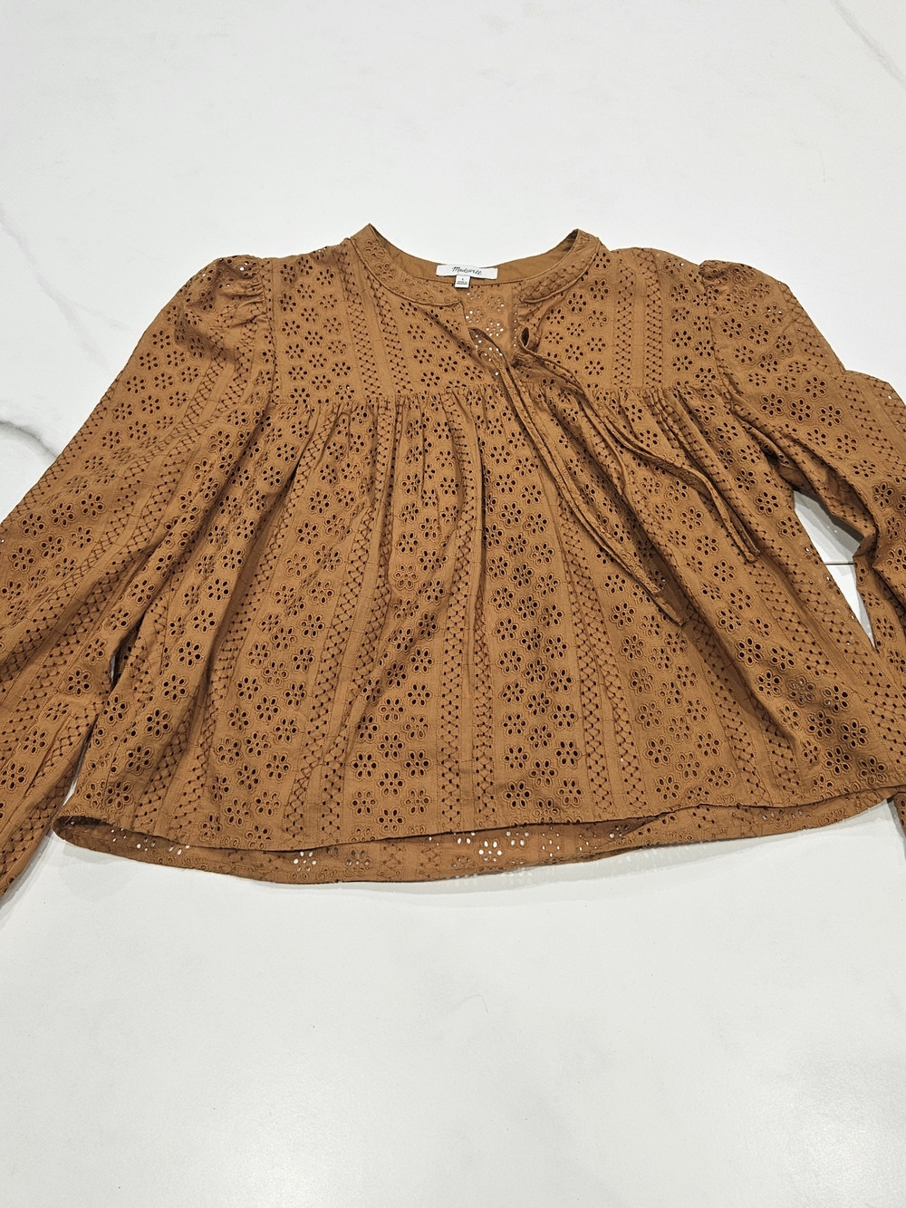 Madewell Eyelet Peasant Blouse in Rust